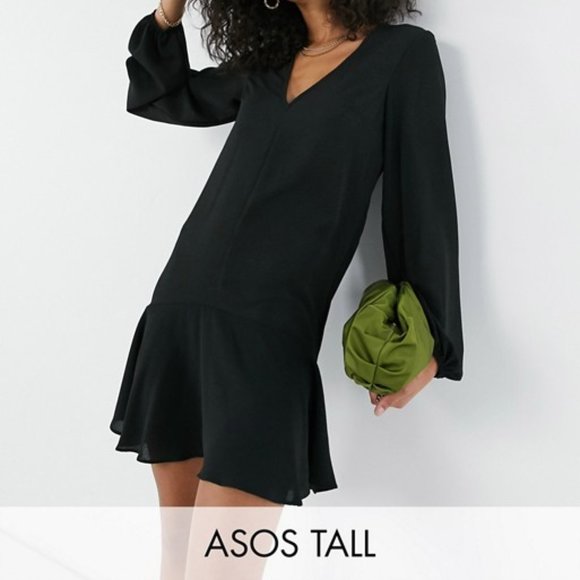 ASOS Design tall long sleeve v neck mini dress